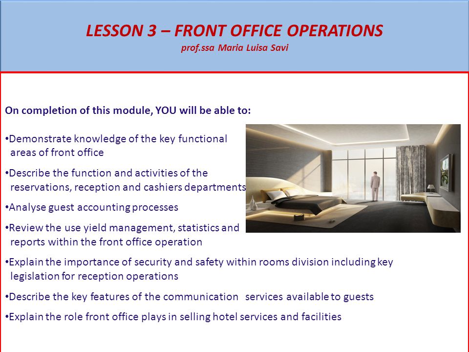 Front Office Operations & Its Relation With the Guest Cycle